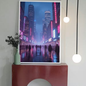 Cyberpunk Neon Cityscape Printable Digital Art