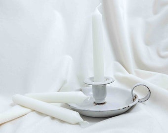 Cute Small French White Enamel Candleholder Candle Holder from the early 1900s