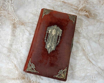 Beautiful Antique Art Nouveau Photo Album with brown-orange rust velvet cover and 39 photos from around 1905