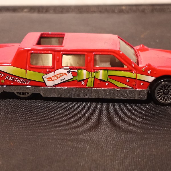 Raro Vintage 1990 Hot Wheels Rojo Feliz cumpleaños Limusina Coche fundido a presión EXCELENTE condición Sin retoques