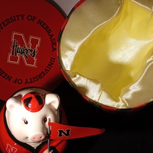Vintage University of Nebraska Corn Husker Letterman Piggy Bank Figurine Collectible NIB