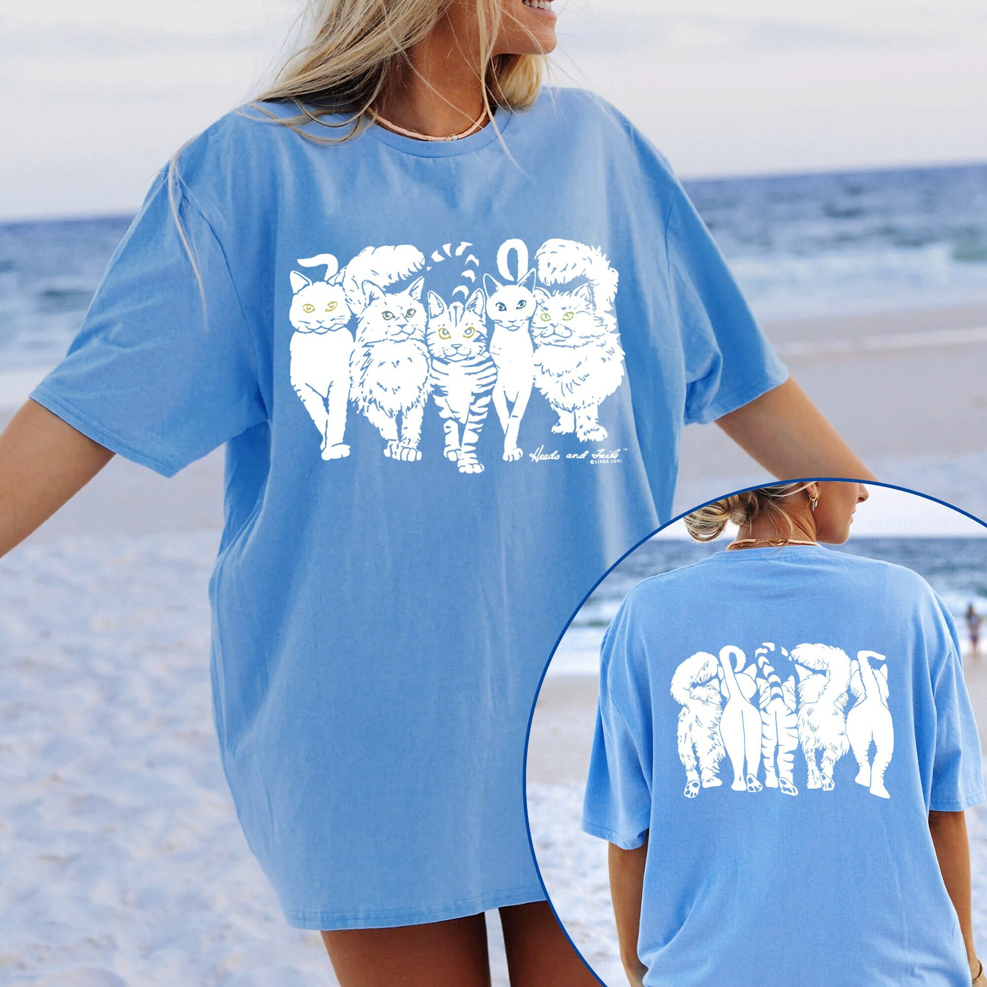 Vintage 90s Cats Linda Lori TShirt, Heads And Tails Linda Lori Cats Shirt