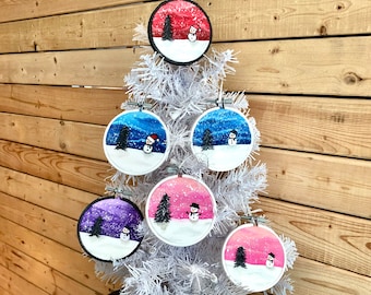 Hand-Painted Snowman Scene Ornaments | Multiple Designs