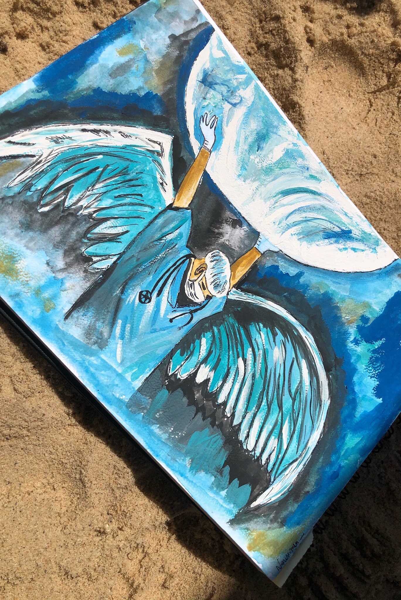 Illustration d'un Infirmier Qui Sauve Le Monde. 21 X 29, 7 | A4 Peinture Acrylique