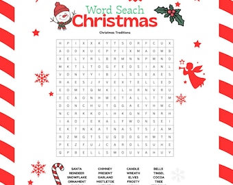 10 Christmas Word Search Game Printable Pages, Christmas Party Game, Word Search Puzzle for Kids and Adults, Christmas Classroom Activity