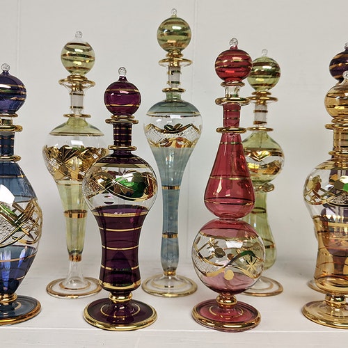 2 Large Egyptian Glass Perfume Bottles Etsy