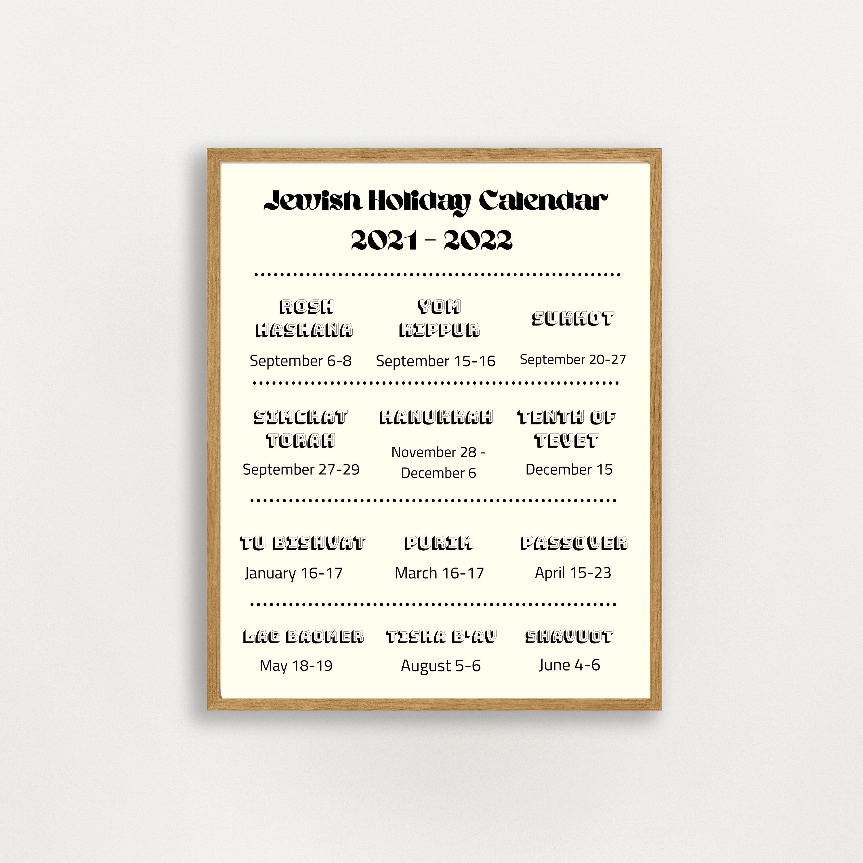 2021 2022 Jewish Holiday Calendar Printable Jewish Wall Art | Etsy
