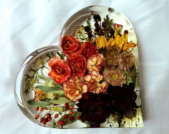 Il tuo bouquet conservato per l'eternità, bouquet da sposa, bouquet in resina, fiori secchi in resina sintetica, ricordo, a forma di cuore