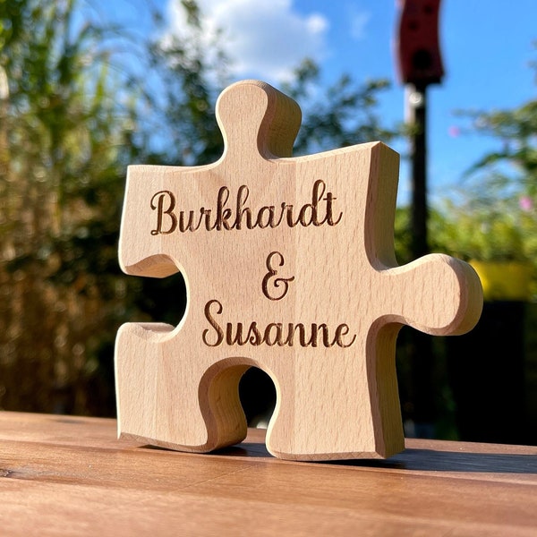 Puzzle piece wooden wedding gift personalized