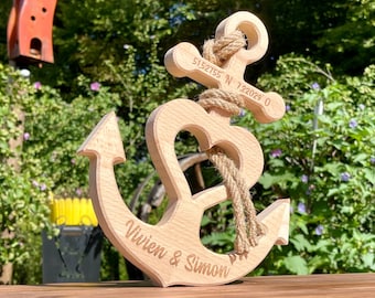 Anchor wedding heart gift wood engraving personalized