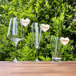 Platzschild Herz Namensschild Platzhalter zum einhängen in Gläser Hochzeit Geburtstag Feier personalisierbar