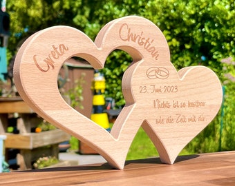 Doppel Herz zur Hochzeit Jahrestag Verlobung Valentinstag personalisiert