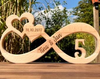 Unendlichkeitszeichen Infinity Endlosschleife Hölzerne Hochzeit Geschenk personalisiert mit Gravur