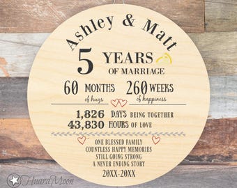 Personalized 5th Anniversary Wood Sign, Custom Couple Gift, 5 Anniversary Gift, Wedding Gift Couple, Gift for Her/Him, Wedding Anniversary.