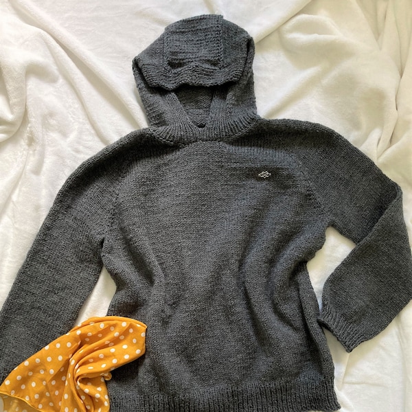 Sweater TEN Hoodie - Seamless top Down Knitting Pattern PDF Download Unisex Mens Womens Hood DK Raglan knitwear design Easy Hygge