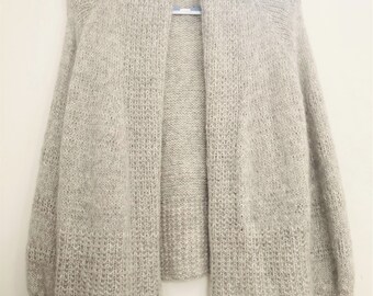 READY MADE Handmade Hand knitted - Cardigan ELEVEN Womens Jacket Air Light Textured Open Front Shawl Collar Long Sleeves Relaxed Fit mohair