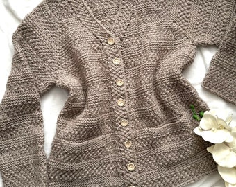 Cardigan THIRTEEN - PDF Download Pattern Knitting Design Womens Cardigan Jacket Textured Aran Handmade Handknitted Seamless Top Down Design