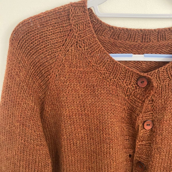 Cardigan FIVE - PDF digital download - Seamless top down knitting pattern, jacket with pockets ladies handknit aran wool garment