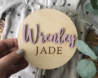Baby photo prop | New baby announcement | Baby name announcement | Round baby name sign | 3D baby name sign | Baby Announcement Sign