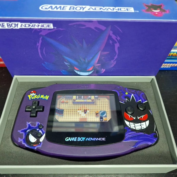 Nintendo Gameboy Advance Gengar, Gastley Haunter Shell, Funnyplaying Laminated Laminated IPS / ags 101 backlit Screen. GBA.