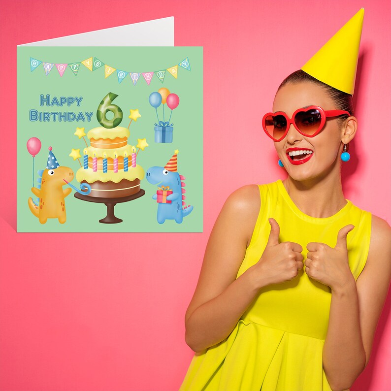 6th Birthday Card Boy Dinosaur Party Happy Birthday Card 6 Year Old Boys Birthday Cards 145mm
