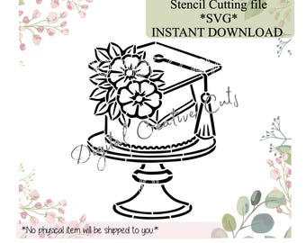 Graduation cake PYO cookie stencil download SVG cutting file.