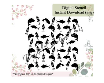 Fishing background pattern cookie stencil Digital download SVG cutting file Personal use only.