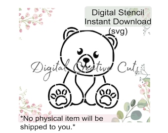Woodland bear PYO cookie stencil Digital download SVG format file Personal use only.