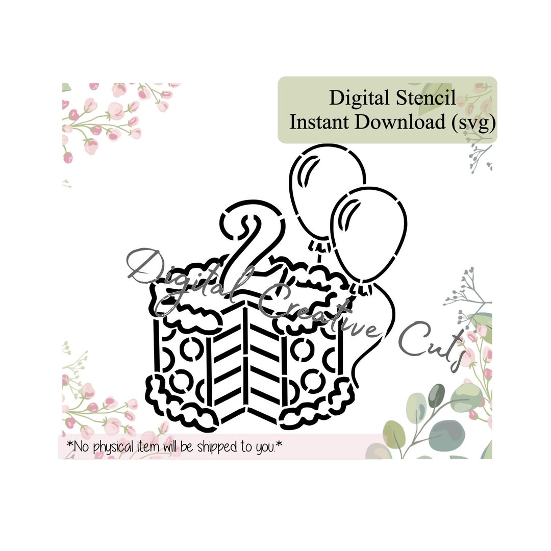 Birthday Cake Number Two PYO Cookie Stencil Digital Download SVG ...