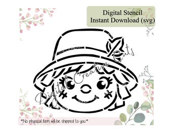 Fall cute scarecrow head PYO Paint your own cookie stencil Digital Instant download SVG cutting file Personal use only.