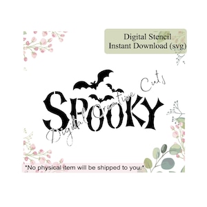 Szablon z napisem „Halloween” i upiornym ciasteczkiem. Plik SVG do natychmiastowego pobrania. Tylko do użytku osobistego.