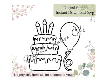 Birthday PYO cookie stencil Digital download SVG format file Personal use only.