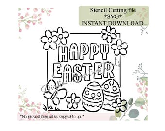 Happy Easter PYO cookie stencil Digital download SVG cutting file.