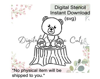 Woodland bear PYO cookie stencil Digital download SVG format file Personal use only.