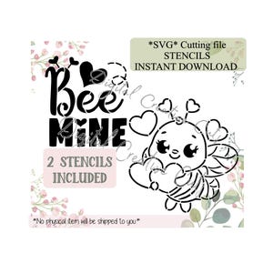 Valentine&#39;s day Bee mine set cookie stencils SVG cutting file Instant download Personal use only.