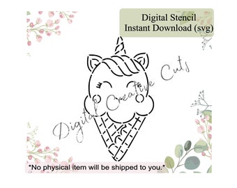 Summer unicorn ice cream PYO cookie stencil Digital download SVG file Personal use only.