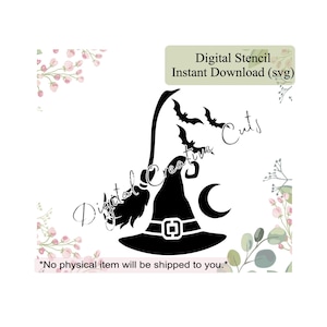 Halloween witch hat broom cookie stencil Digital instant download SVG file Personal use only.