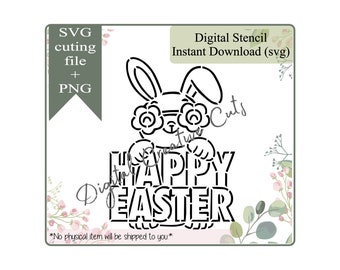 Happy Easter bunny PYO cookie stencil Digital download SVG cutting file and PNG Personal use only. TB236