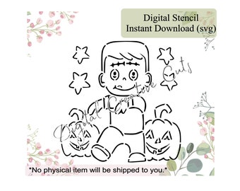 Halloween Frankenstein PYO cookie stencil Digital download SVG format file Personal use only.
