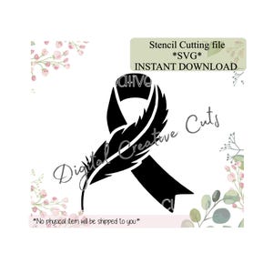 Breast cancer Awareness feather ribbon cookie stencil Digital download SVG cutting file Personal use only.