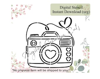 Valentine's day camera PYO cookie stencil Digital download SVG format file Personal use only.
