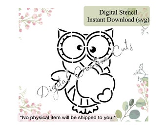 Back to school owl PYO cookie stencil Digital Instant download SVG cutting file Personal use only.
