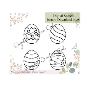 May include: Four black and white Easter egg stencils with different designs. Digital Stencil Instant Download (svg).