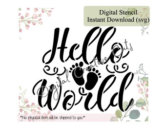 Hello world cookie stencil Digital instant download SVG cutting file Personal use only.