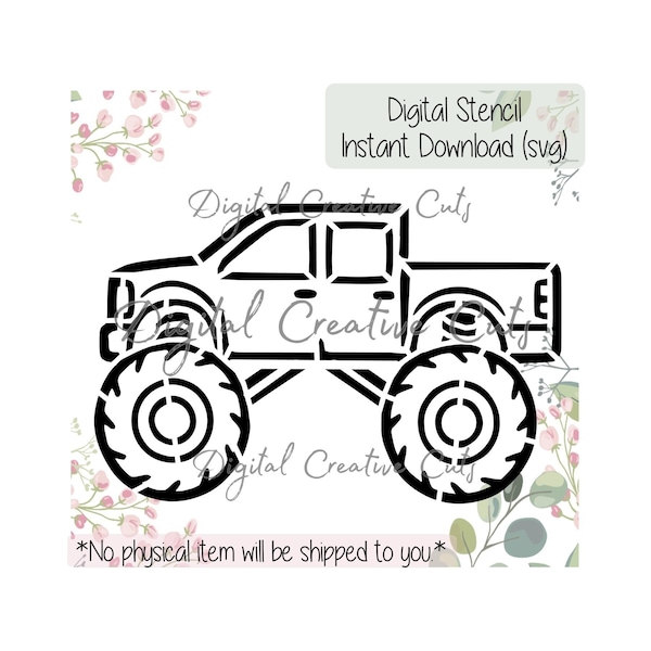 Monster truck PYO cookie stencil Digital download SVG format file Personal use only.