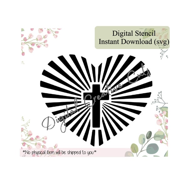 Cross heart Digital download cookie stencil SVG format file Personal use only.