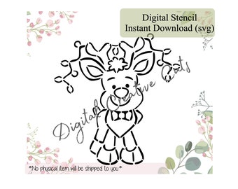 Christmas reindeer PYO cookie stencil Digital download SVG format file Personal use only.
