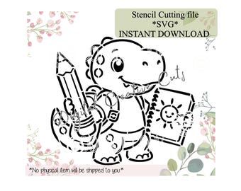 Back to school dinosaur PYO Cookie Stencil SVG Cutting File (Digital Download)