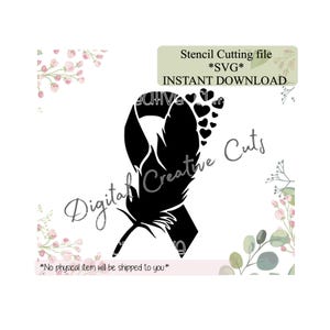 Feather ribbon cancer Awareness  cookie stencil Digital download SVG cutting file Personal use only.