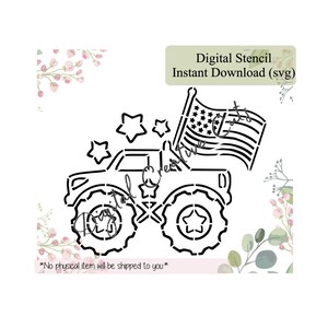 7 月 4 日の独立記念日のトラックの PYO クッキー ステンシル。SVG カット ファイルを即時ダウンロードできます。個人使用のみ。